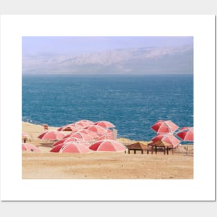 Israel, Dead Sea, Beach Umbrellas Posters and Art